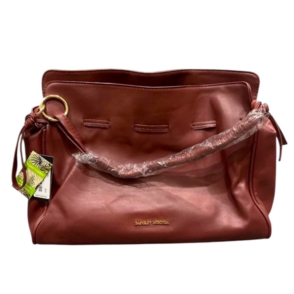 Badgley Mischka bag vegan leather wine burgundy drawstring medium size purse NWT